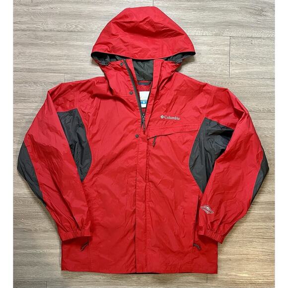 Columbia Sportswear Red Hooded Waterproof Jacket Size M Outdoor Hiking Raincoat - Picture 1 of 12